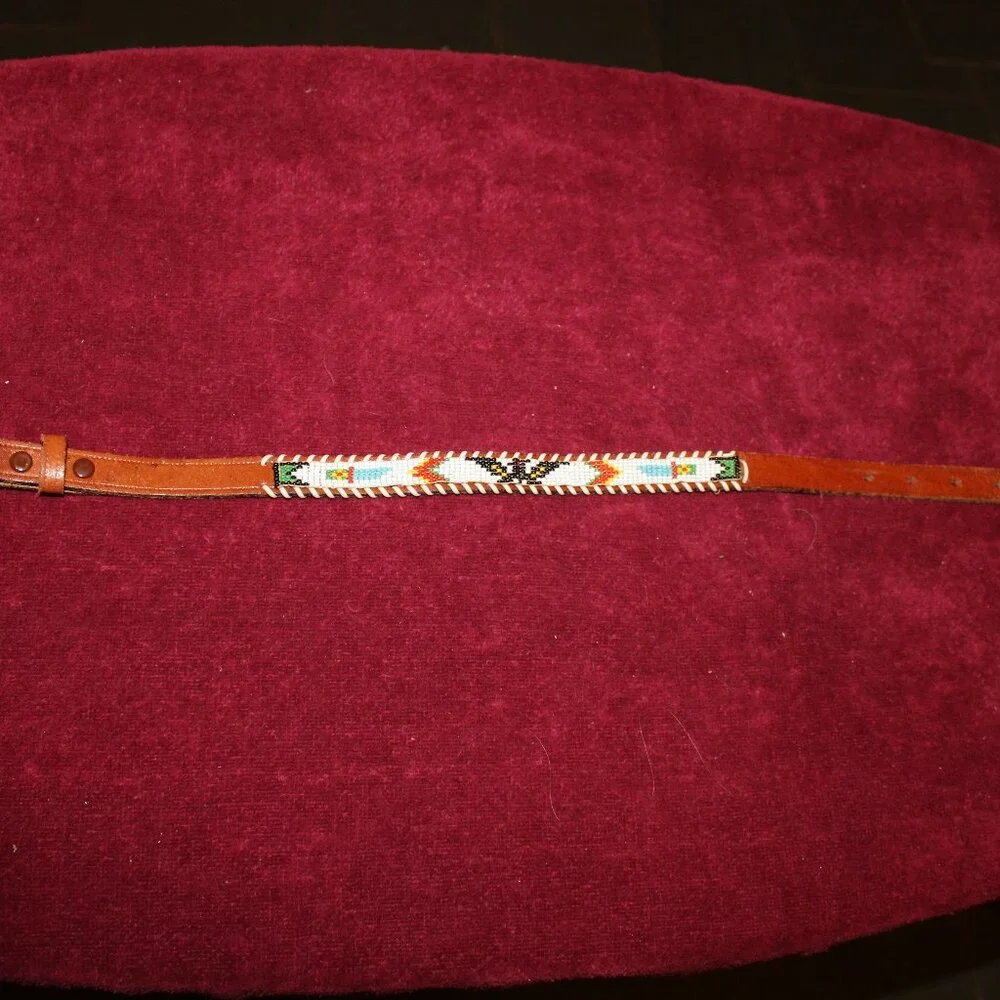 Child's Beaded Hand Tooled Leather Belt, Western Belt